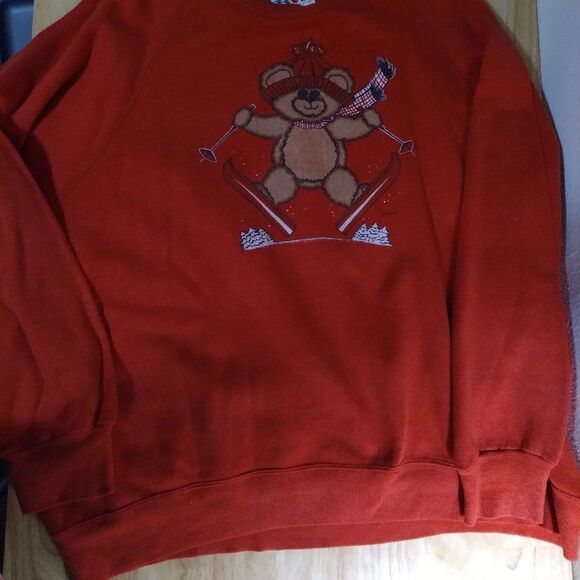 Vintage 80s Teddy Bear Skiing Holiday Christmas Crewneck Sweatshirt - Picture 3 of 8